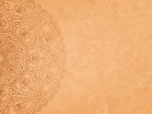 Horizontal Background With Oriental Round Pattern And Texture Of Old Paper. Vector Illustration.