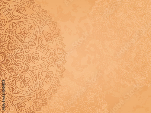 Fotografie, Obraz Horizontal background with oriental round pattern and texture of old paper