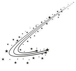 Wall Mural - abstract falling star - black shooting star with elegant star trail on white background - meteoroid,