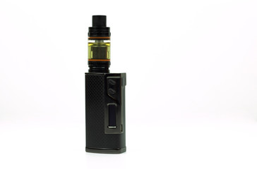 Black and advanced e-cigarette vaping box mod isolated