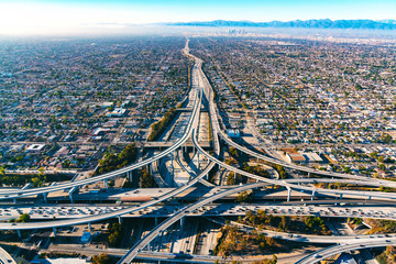 Poster - Aerial view of a freeway intersection in Los Angeles