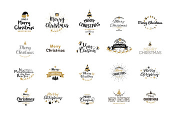 Merry Christmas lettering typography. Handwriting text design wi