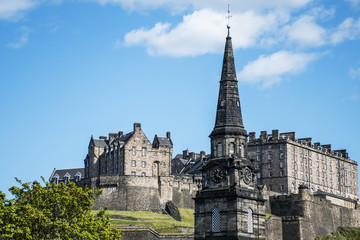 Wall Mural - Edinburgh city historic Castle Rock sunny Day Church Tower