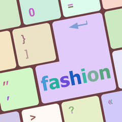 Poster - Computer keyboard key with fashion words - social background