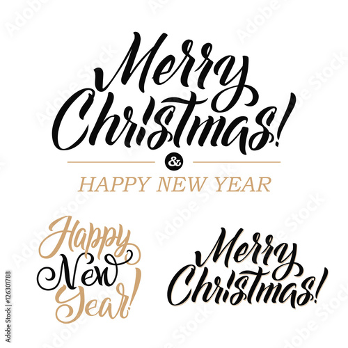 Merry Christmas And Happy New Year Calligraphy Set Greeting Card Design Set On White Background