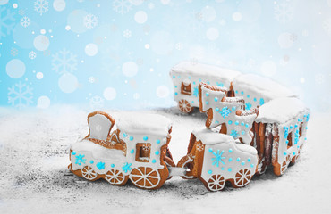 Wall Mural - Gingerbread cookie in the form a Christmas train