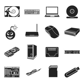 Personal computer set icons in black style. Big collection of personal computer vector symbol stock illustration