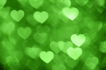 Green Heart Bokeh Background Photo, Abstract Holiday Backdrop