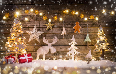 Wall Mural - christmas crafted decoration on wooden background.