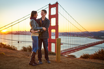 couple together at golden gate bridge in love