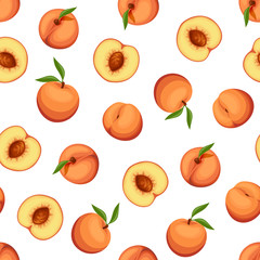 Wall Mural - vector seamless background with peaches on a white background.