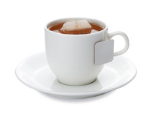 Cup Of Tea With Teabag Isolated On White Background
