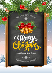 Wall Mural - Christmas background with chalkboard