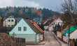 Cold autumn day in the town of Tuczno, Poland. Smoke coming from houses' chimneys 