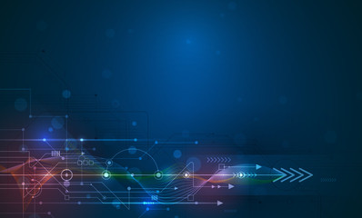Vector Abstract futuristic circuit board and mesh line, Illustration high computer and Communication technology on blue color background. High tech digital technology, global social media concept