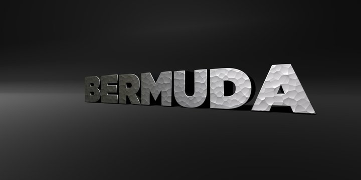 BERMUDA - hammered metal finish text on black studio - 3D rendered royalty free stock photo. This image can be used for an online website banner ad or a print postcard.