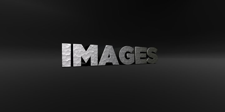 IMAGES - hammered metal finish text on black studio - 3D rendered royalty free stock photo. This image can be used for an online website banner ad or a print postcard.