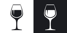 Vector Wineglass Icon. Two-tone Version On Black And White Background
