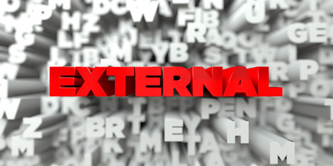 EXTERNAL -  Red text on typography background - 3D rendered royalty free stock image. This image can be used for an online website banner ad or a print postcard.