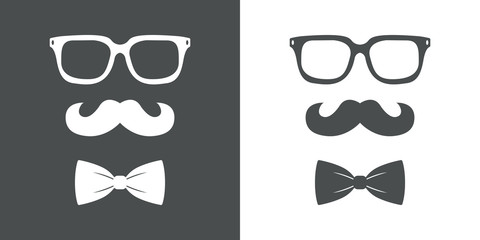 Wall Mural - Icono plano bigote gafas y pajarita hipster gris