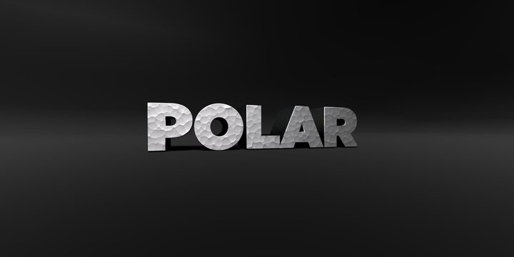 POLAR - hammered metal finish text on black studio - 3D rendered royalty free stock photo. This image can be used for an online website banner ad or a print postcard.