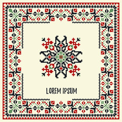 Cross stitch style vector frame and design element