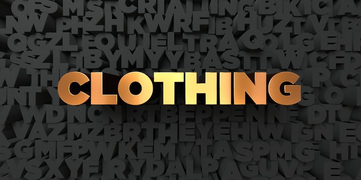 Clothing - Gold text on black background - 3D rendered royalty free stock picture. This image can be used for an online website banner ad or a print postcard.