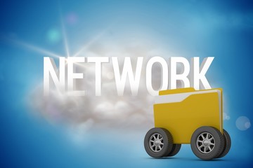 Poster - Composite image of digital image of yellow folder with wheels