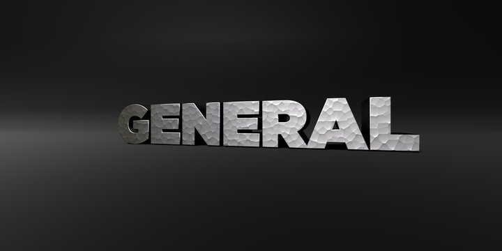 GENERAL - hammered metal finish text on black studio - 3D rendered royalty free stock photo. This image can be used for an online website banner ad or a print postcard.