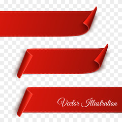 Poster - Set of red curved paper blank banners isolated on transparent background. Vector