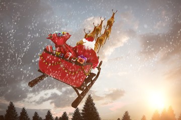 Sticker - Composite image of high angle view of santa claus riding on sled