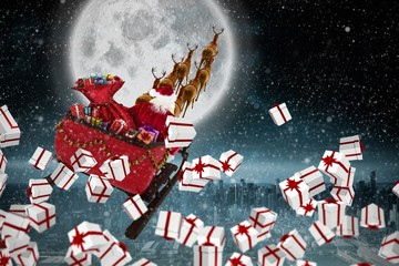 Poster - Composite image of white and red christmas presents