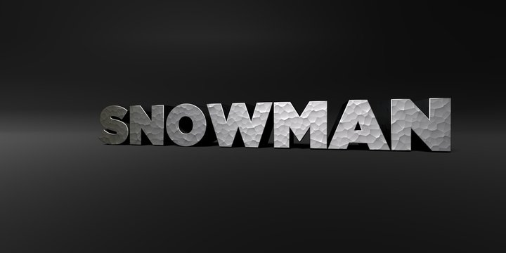 SNOWMAN - hammered metal finish text on black studio - 3D rendered royalty free stock photo. This image can be used for an online website banner ad or a print postcard.