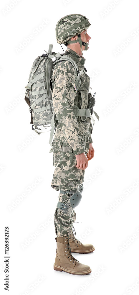Soldier in camouflage isolated on white