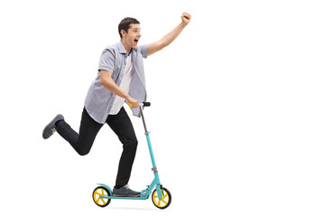 Poster - Happy guy riding a scooter