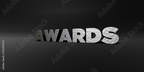 Awards Hammered Metal Finish Text On Black Studio 3d Rendered