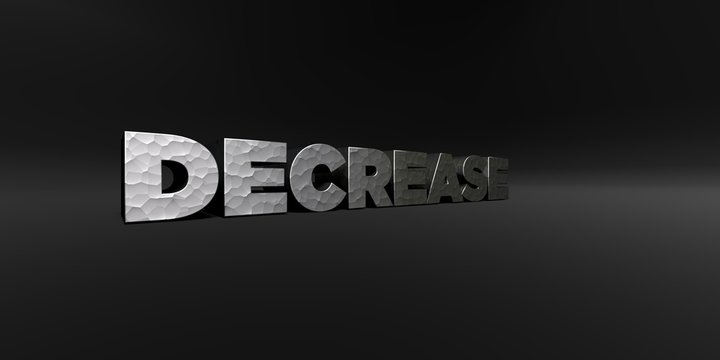 DECREASE - hammered metal finish text on black studio - 3D rendered royalty free stock photo. This image can be used for an online website banner ad or a print postcard.