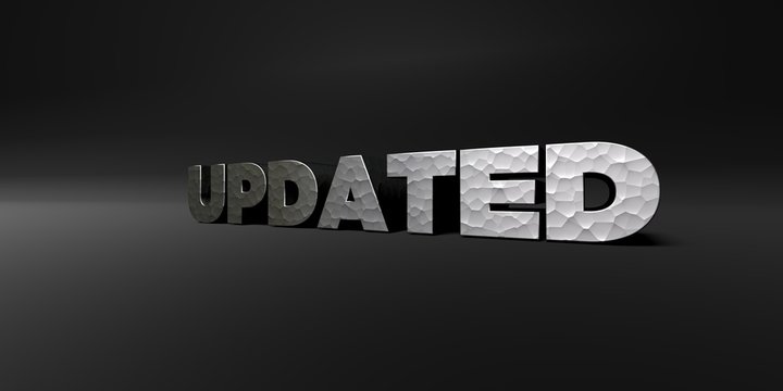 UPDATED - hammered metal finish text on black studio - 3D rendered royalty free stock photo. This image can be used for an online website banner ad or a print postcard.