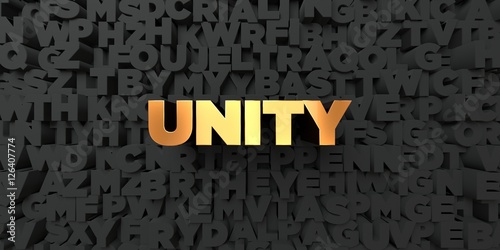 Unity Gold Text On Black Background 3d Rendered Royalty Free