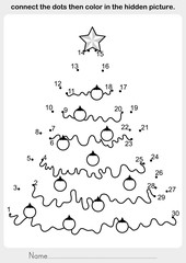 Wall Mural - Christmas theme activity sheet - connect the dots then color in the hidden picture