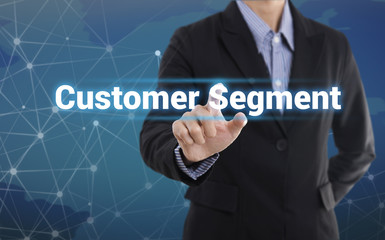 Aufkleber - Businessman hand pressing button customer segment.  sign on virtual screen. business concept.