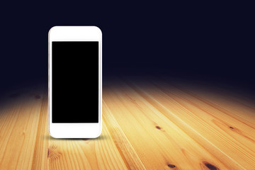 Aufkleber - Mobile phone on wood floor perspective background for display or