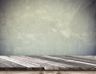 Aufkleber - Empty wood plank table top with grunge concrete wall,Mock up for