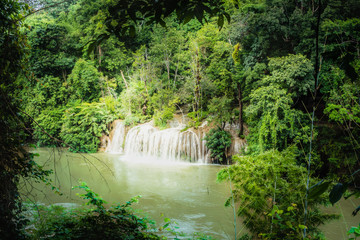 Wall Mural - Sai Yok waterfall, the beautiful waterfall in forest at Sai Yok National Park - A beautiful waterfall on the River Kwai. Kanchanaburi, Thailand