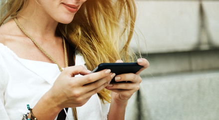Blond Woman Surfing Internet Concept