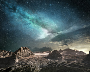 Wall Mural - milky way at dawn on a mountain landscape