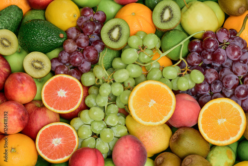 Naklejka - mata magnetyczna na lodówkę Group of fresh fruits and vegetables for healthy