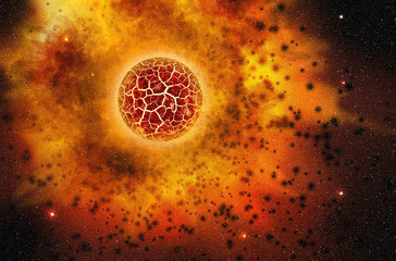 Wall Mural - red star exploding in the deep space