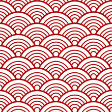 White Red Traditional Wave Japanese Chinese Seigaiha Pattern Background Vector Illustration