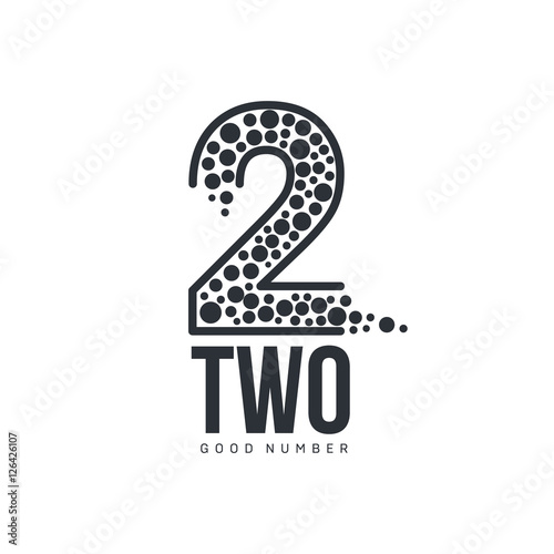 Black and white number two logo formed by abstract dot, vector